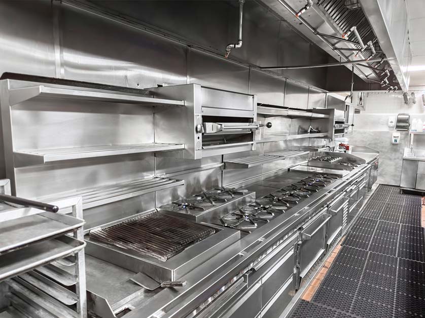 Commercial kitchen sanitized as part of spring and summer facility cleaning to prevent pest issues