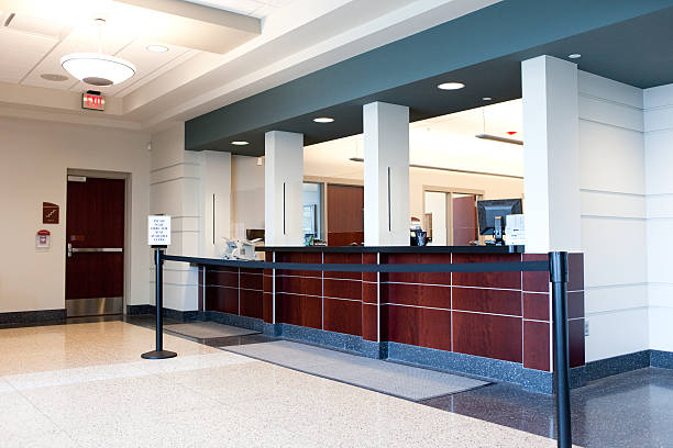 financial institution lobby with 2 bank teller windows