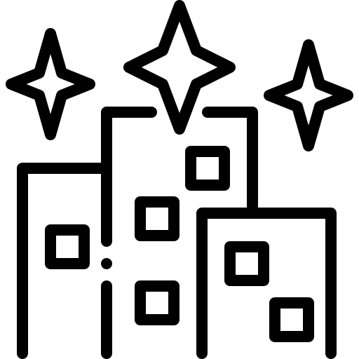 Sparkling clean building icon showing a completed janitorial service