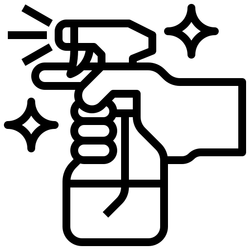 Disinfecting spray bottle icon with sparkles