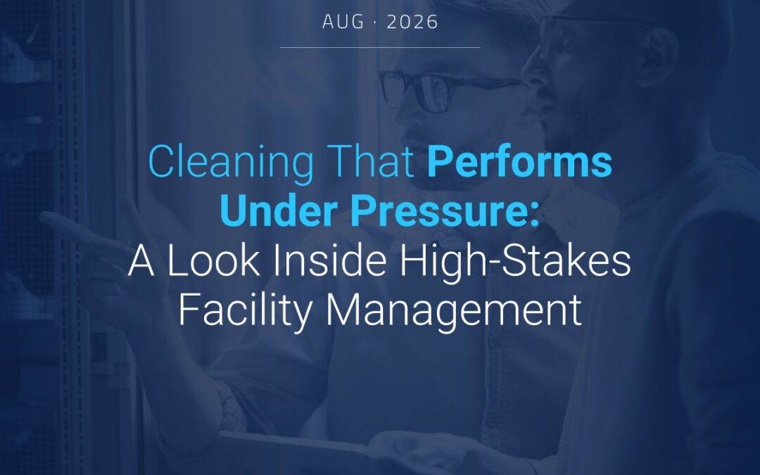 Banner with the image for Cleaning That Performs Under Pressure with a cleaning service on the background and a blue layout