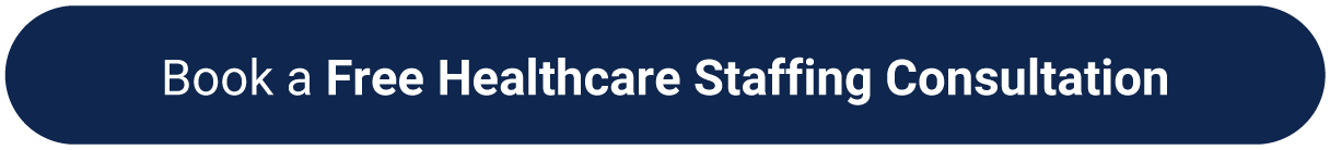 Banner with the text for Book a Free Healthcare Staffing Consultation with a blue background